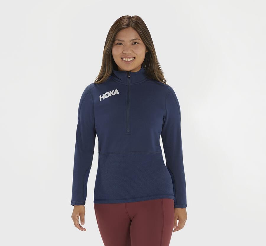 Hoka One One 1/2 Zip Midlayer - Women Tops - Navy,Australia EOL-784263